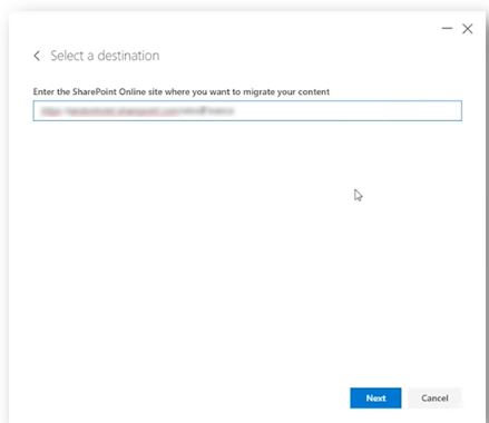Enter URL of SharePoint Online